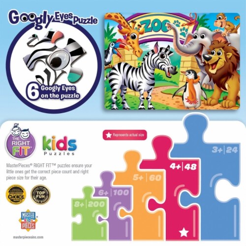 Masterpieces Googly Eyes Zoo Animals 48 Piece Kids Puzzle Interactive Fun Durable Recycled Bo Perspective: top