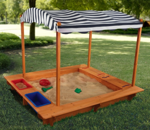 KidKraft Outdoor Children's Sandbox with Canopy - Navy & White Perspective: top