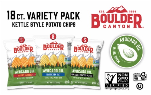 Boulder Canyon® Avocado Oil Kettle Potato Chips Variety Pack Perspective: top