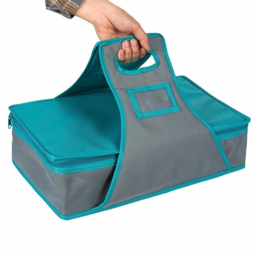 Insulated Rectangle Thermal Casserole Dish Carrier, Teal and Grey, 16 x 10 x 4 inches Perspective: top