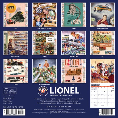 2022 Willow Creek Press Lionel Trains 12 x 12 Monthly Wall Calendar