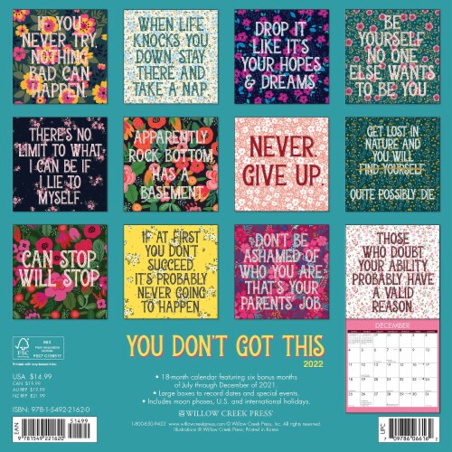 You Don't Got This 2022 Wall Calendar Anti Affirmation, Sarcasm, 1