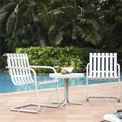 GRACIE 3 PIECE OUTDOOR CONVERSATION SEATING SET - 2 CHAIRS & SIDE TABLE IN ALABASTER WHITE Perspective: top