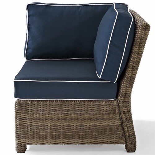 Bradenton Outdoor Wicker Sectional Corner Chair with Navy Cushions