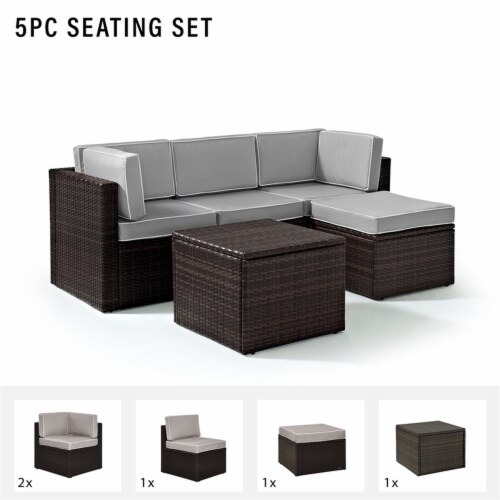 Crosley KO70011BR-GY Palm Harbor 5-Piece Outdoor Wicker Sectional