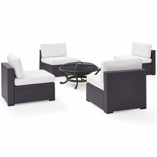 Biscayne Upholstery 5 Piece Wicker Patio Fire Pit Set in White-Crosley Perspective: top