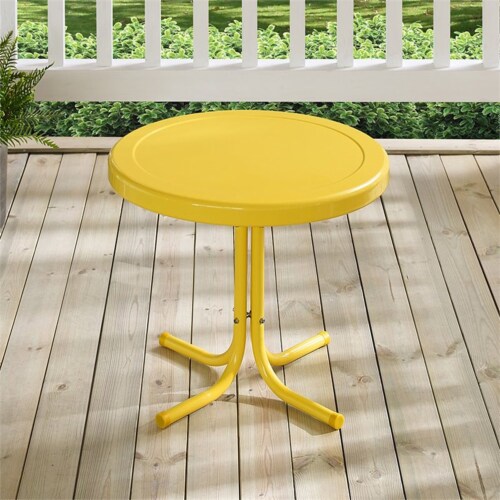 Furniture Retro Sturdy Steel Metal Patio End Table in Yellow-Crosley Perspective: top