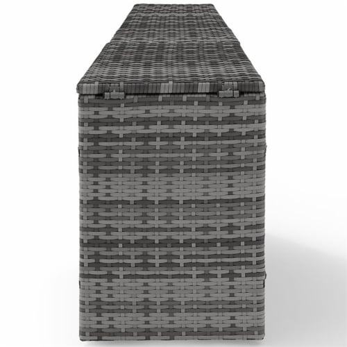 Crosley Catalina Wicker Patio Storage Arm Table in Gray Perspective: top