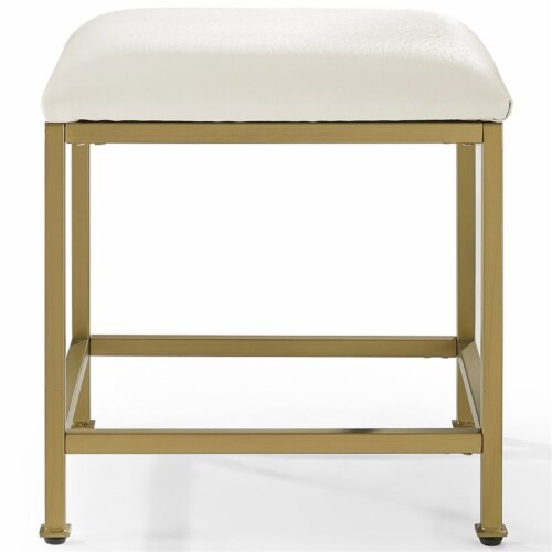 Crosley Aimee Faux Leather Vanity Stool in Soft Gold Perspective: top