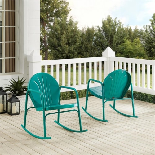 Crosley Furniture CO1013 TU Outdoor Rocking Chair Set Turquoise