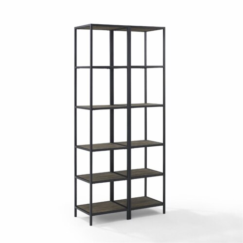 Crosley Jacobsen 5 Shelf Narrow Etagere Bookcase in Brown Ash Set