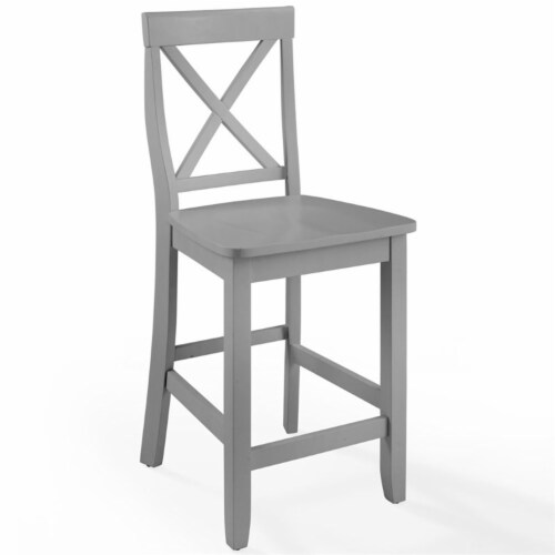 Crosley 24  Solid Wood X-Back Counter Stool in Gray (Set of 2) Perspective: top
