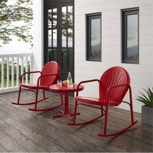 Crosley Furniture KO10020RE Outdoor Rocking Chair Set Bright Red Gloss Side Table 2 Rock 1 City Market