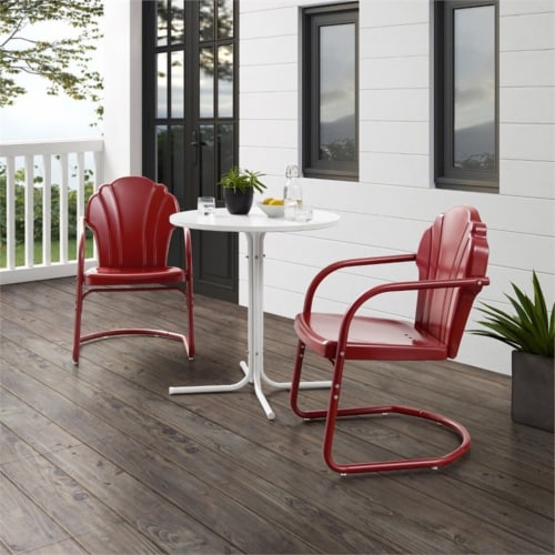 Crosley Tulip 3 Piece Outdoor Bistro Set in Dark Red Satin 1
