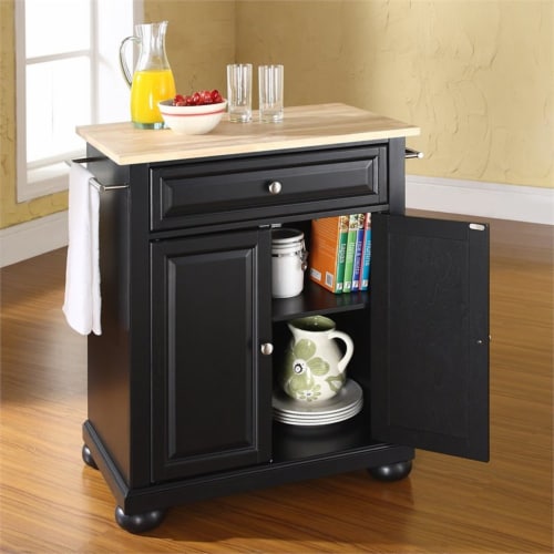 Alexandria Natural Wood Top Kitchen Island in Black - Crosley Perspective: top