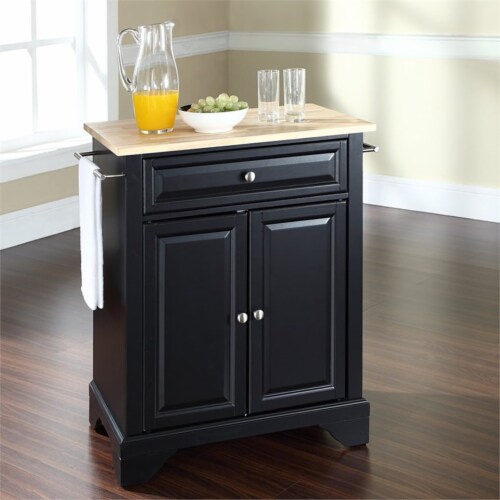 Crosley LaFayette Natural Wood Top Portable Kitchen Island in Black Finish Perspective: top