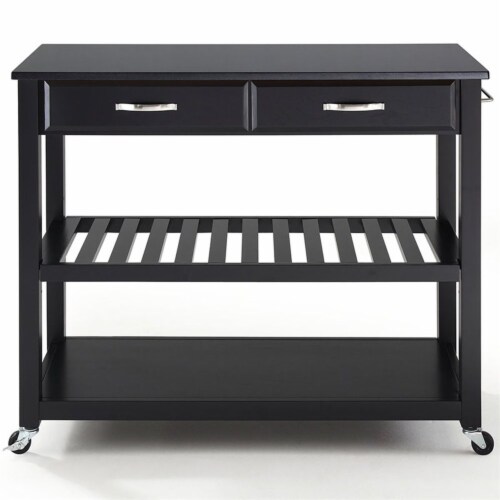 Kitchen Cart Island Solid Black Granite Top in Black - Crosley Perspective: top