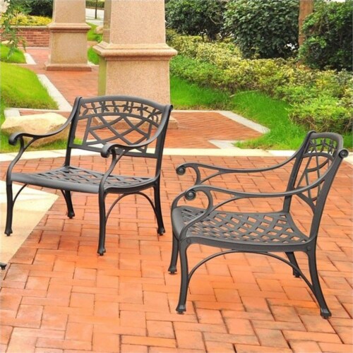 SEDONA 2 PIECE CAST ALUMINUM OUTDOOR CONVERSATION SEATING SET - 2 CLUB CHAIRS BLACK FINISH Perspective: top