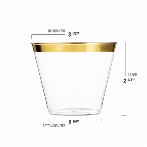 9 oz. Clear with Metallic Gold Rim Round Disposable Plastic Cups (240 Cups) Perspective: top