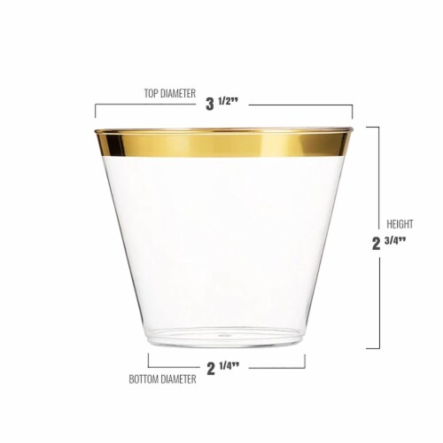 9 oz. Clear with Metallic Gold Rim Round Disposable Plastic Cups (240 Cups) Perspective: top