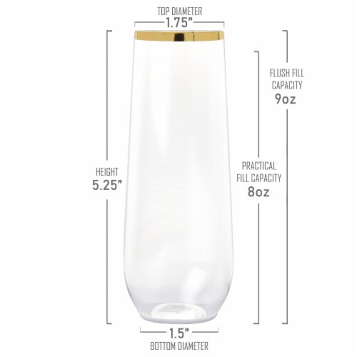 9 oz. Clear with Gold Stemless Plastic Champagne Flutes (64 Glasses) Perspective: top