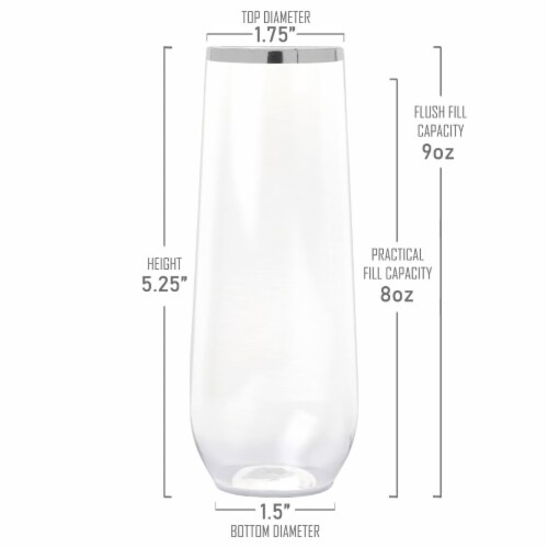 9 oz. Clear with Silver Stemless Plastic Champagne Flutes (64 Glasses) Perspective: top