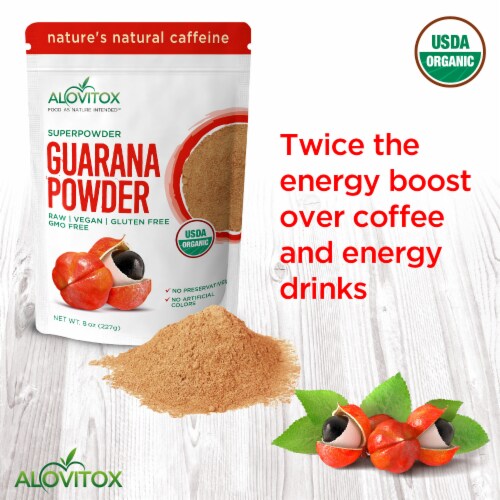 Certified Organic Guarana Seed Powder 8 Oz - Natural Caffeine Energizing Superfood Perspective: top