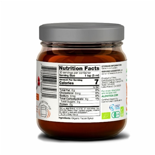 Certified Organic Pure Yacon Syrup USDA - Natural Sweetener Rich in Antioxidants, Glass Jar Perspective: top