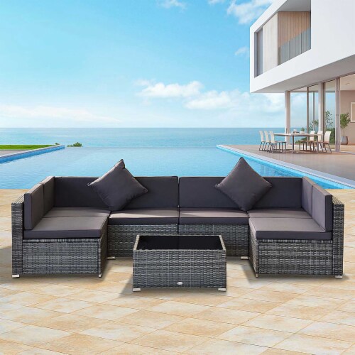 7PC Rattan Wicker Sofa Set Sectional Couch Cushioned Furniture