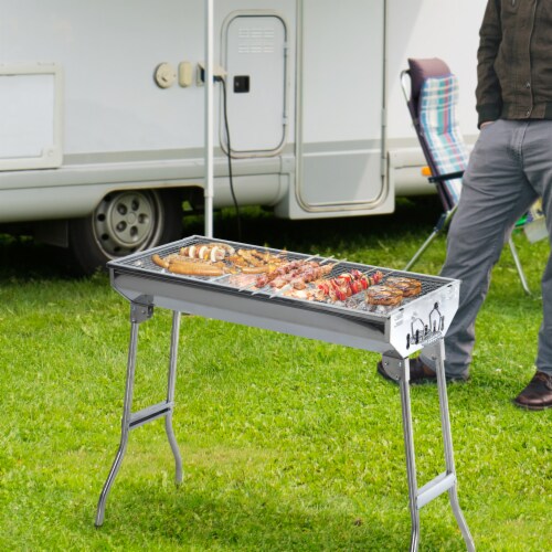29 Fordable BBQ Charcoal Grill Stainless Steel Backyard Cooker Silver Party Perspective: top