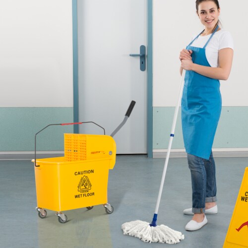 5 Gallon Mini Press Mop Bucket with Wringer 20L Rolling Cart Yellow Perspective: top