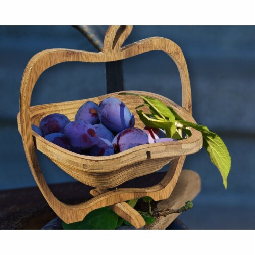 Juvale Apple Design Collapsible Bamboo Fruit Bowl - Fruit Basket, Brown, 10.5 x 11.7 x 8.7 Perspective: top