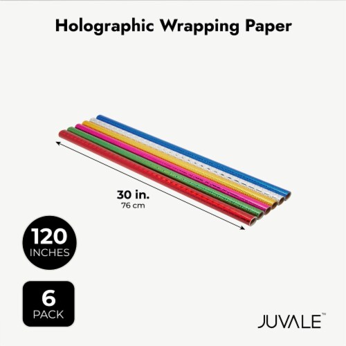 6 Rolls Shiny Gift Wrapping Paper, 6 Iridescent Holographic Colors (30 In x  10 Ft), PACK - King Soopers