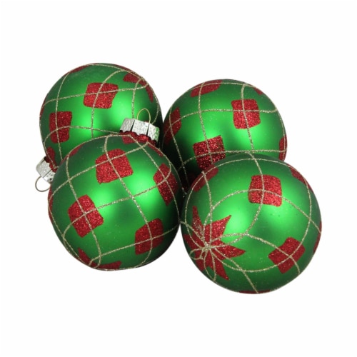 Northlight 4ct Green and Red Argyle Diamond Pattern Christmas Ball Ornaments 3.25 (80mm) Perspective: top
