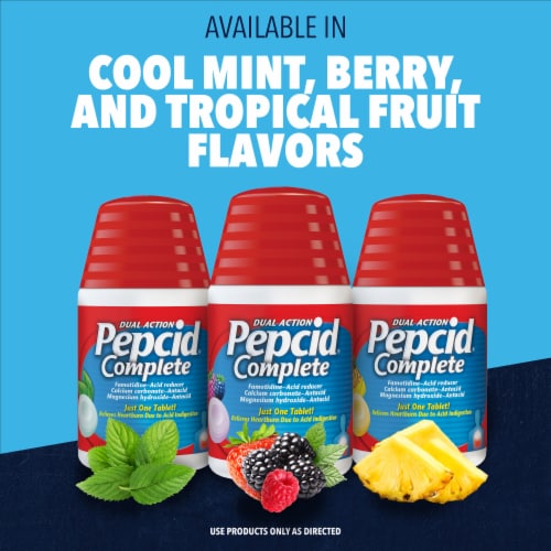 Pepcid Complete Acid Reducer + Antacid Tropical Fruit Chewable Tablets Perspective: top