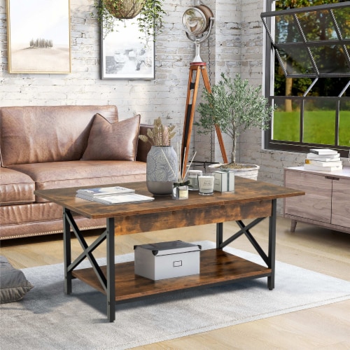 Slickblue 2-Tier Industrial Rectangular Coffee Table with