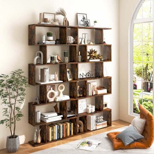Slickblue 6 Tier S-Shaped Bookshelf Storage Display Bookcase Decor Z-Shelf Perspective: top