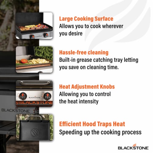 Blackstone Stainless Steel Propane Hood Portable Outdoor Griddle Grill, Black Perspective: top