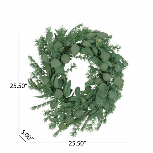 Mondawe 24.5" Green Leaves Wreath Mixed Leaves Artificial Wreath Christmas Decor Perspective: top