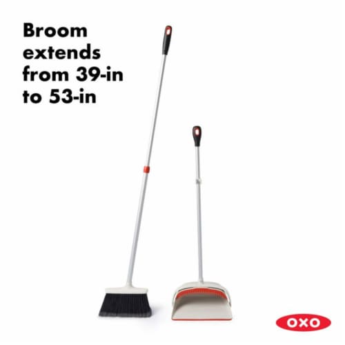 OXO Large Extendable Broom and Dustpan 2 Piece Upright Cleaning Sweeper Set Perspective: top