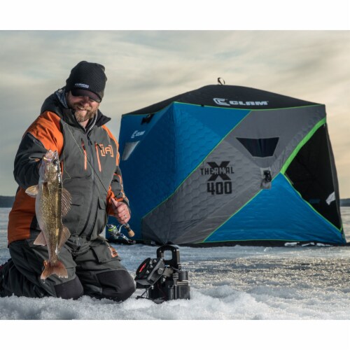 CLAM X-400 Portable 8 Ft 6 Person Pop Up Ice Fishing Thermal Hub Shelter Tent Perspective: top