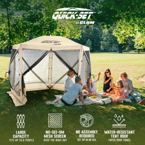 CLAM Quick-Set Venture 9 x 9 Ft Portable Outdoor Camping Canopy Shelter, Tan Perspective: top