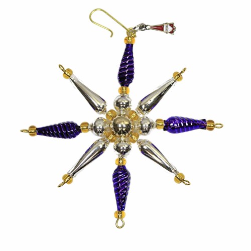 Santa Land Diamond Brite Burst Set / 3 Glass Beaded Ornament Star Retro 21R1060 Perspective: top