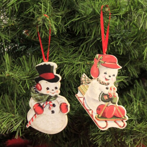 Holiday Ornament Playful Snowman Ornaments S/2 Mdf Dummy Boards Snowmen Rl9827 Perspective: top