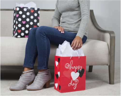 Valentine's Day Bag #81: Hallmark 13" Large Valentine's Day Gift Bags (Red Heart & Black Dots) Perspective: top