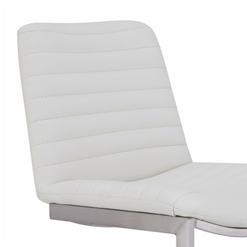 Lucas 26  Counter Height Barstool in Brushed Stainless Steel Finish and White Faux Leather Perspective: top