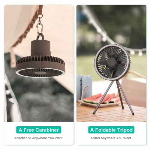 Camping Fan with Lantern 10000mAh Rechargeable Battery Powered Portable Tripod Fan for Tent Perspective: top
