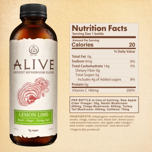 Alive Mushroom Elixir, Lemon Lime Perspective: top