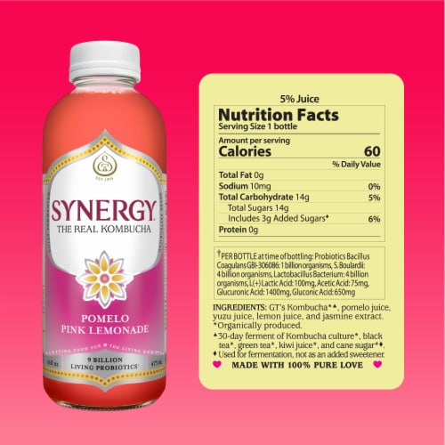 Synergy The Real Kombucha, Pomelo Pink Lemonade Perspective: top