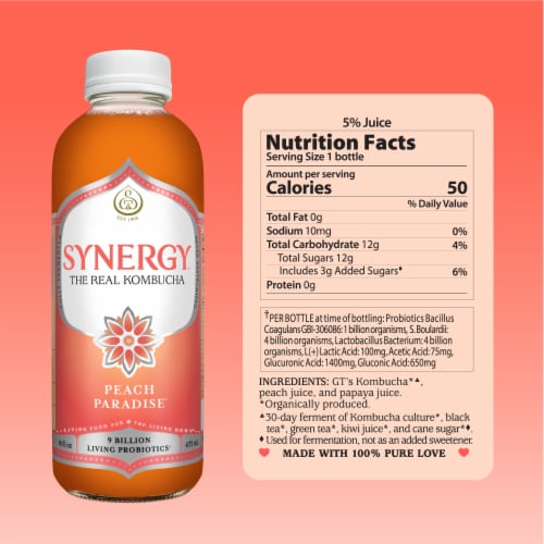 Synergy The Real Kombucha, Peach Paradise Perspective: top